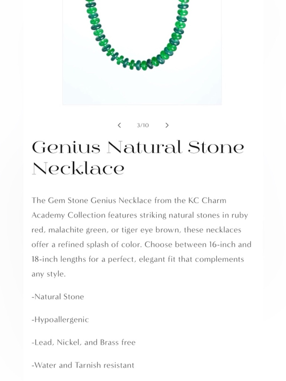KC CHIC MALACHITE Beaded Necklace 16” - Picture 6 of 6